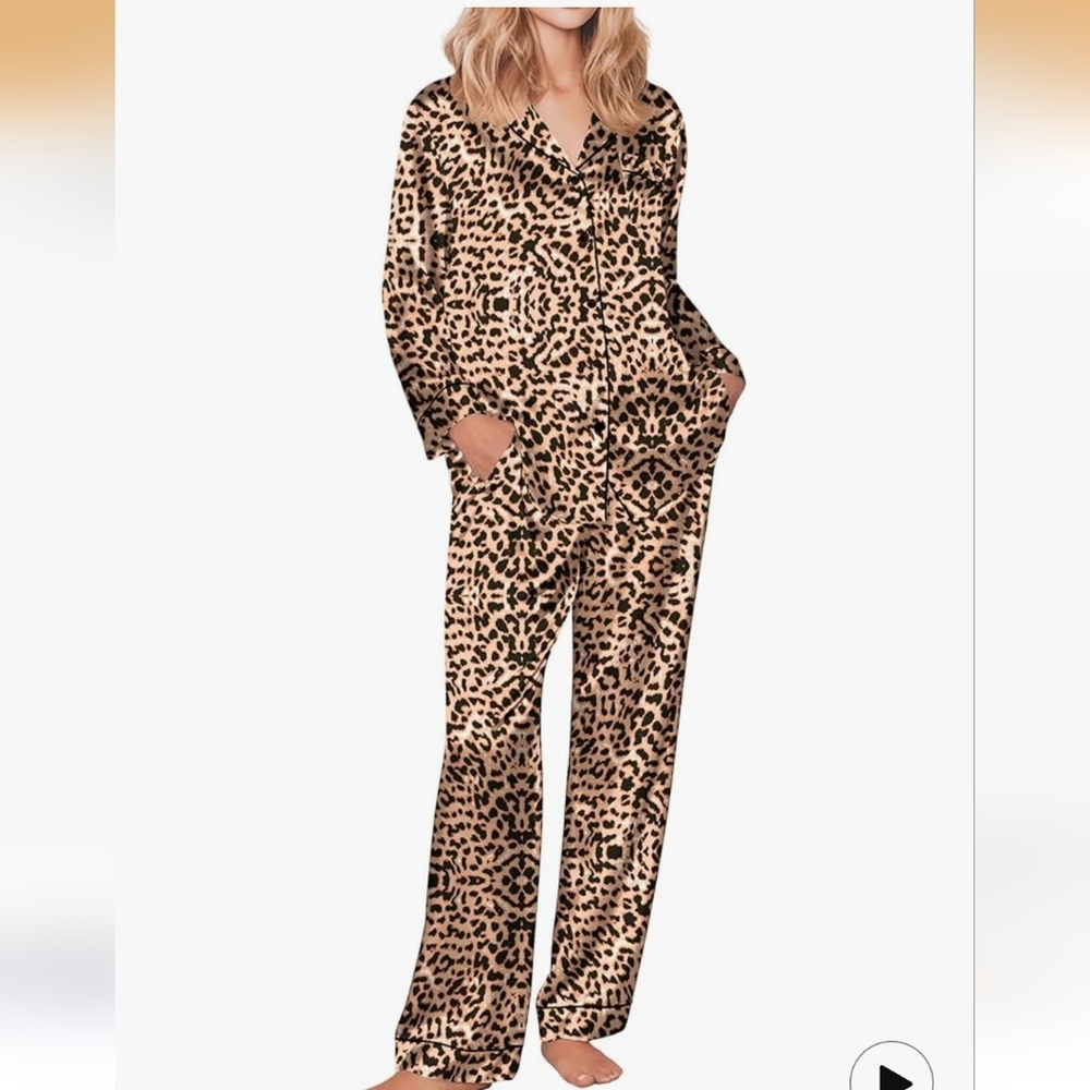 Leopard Print Silk Pajamas for Women. Size XL *Brand New*